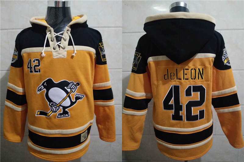 Penguins 42 DeLeon Yellow All Stitched Pullover Hoodie,We sell and wholesale Penguins 42 DeLeon Yellow All Stitched Pullover Hoodie on line form chian!